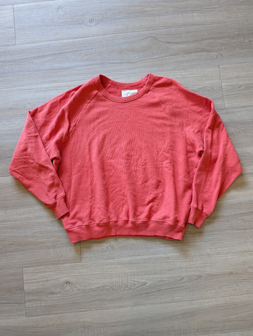The GREAT. Coral Distressed Crewneck Cozy Sweatshirt